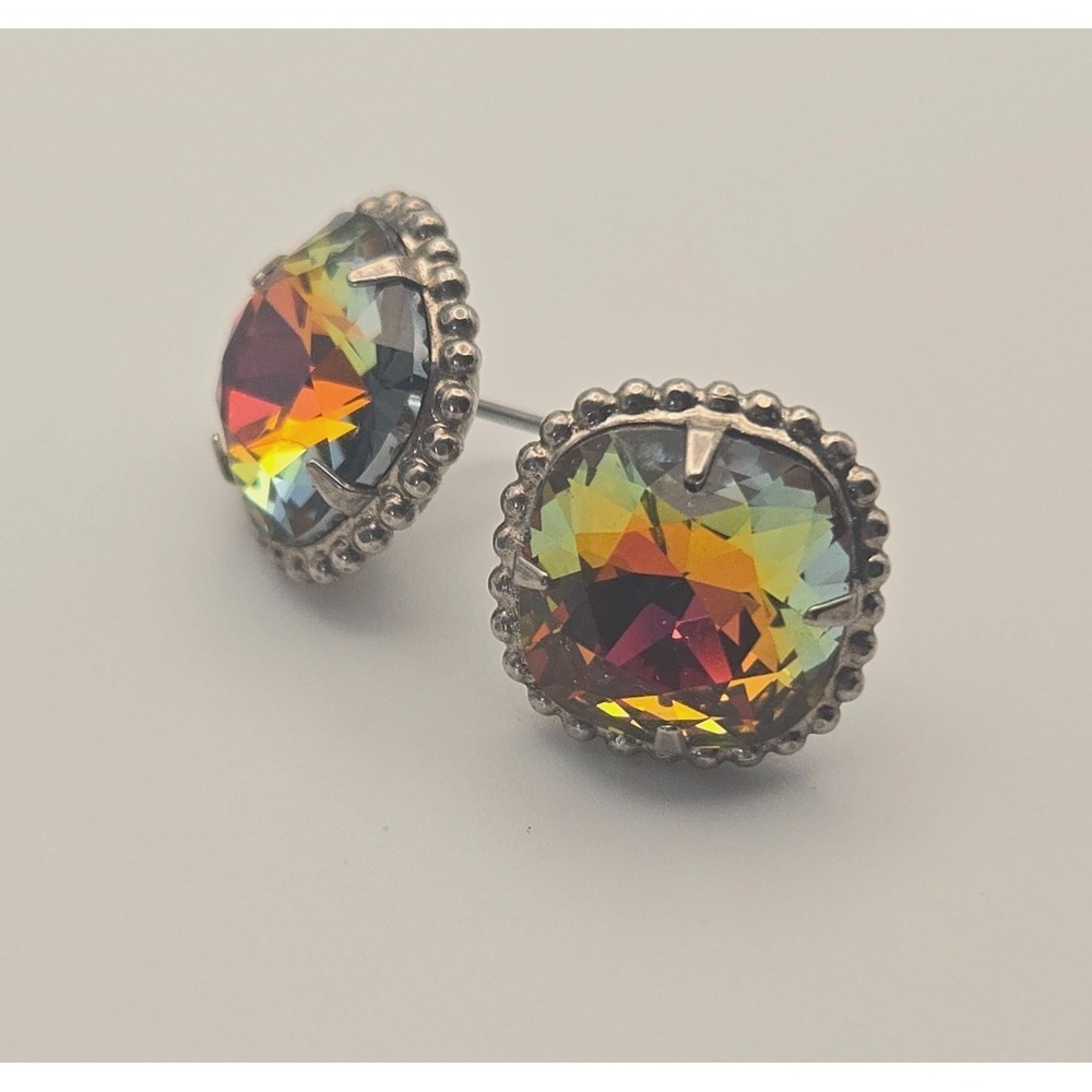Sorrelli Volcano 12mm Crystal‎ Cushion Cut Stud Earrings Antique Silver Tone